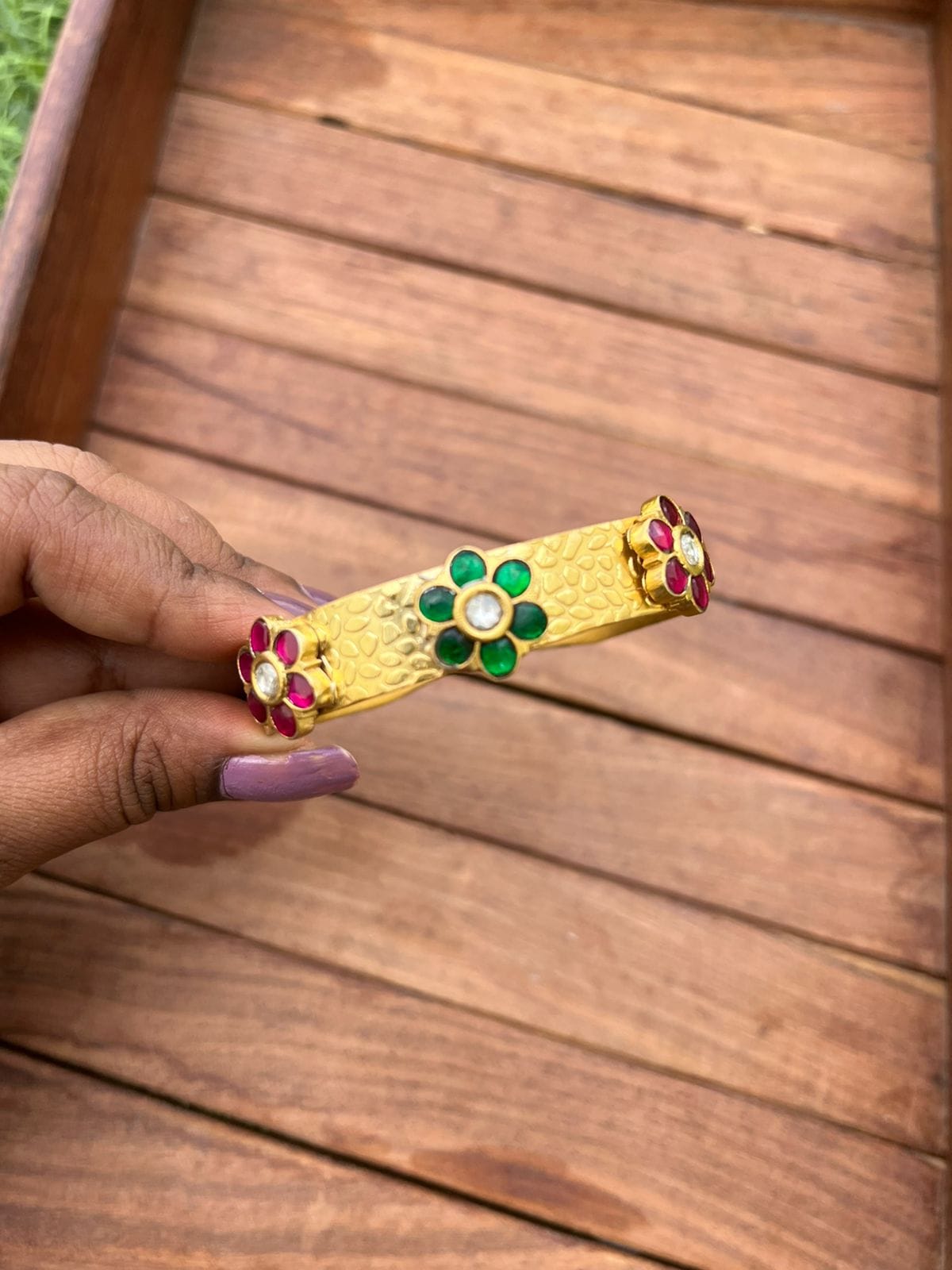 Bracelet fleur réglable véritable kundan jadau