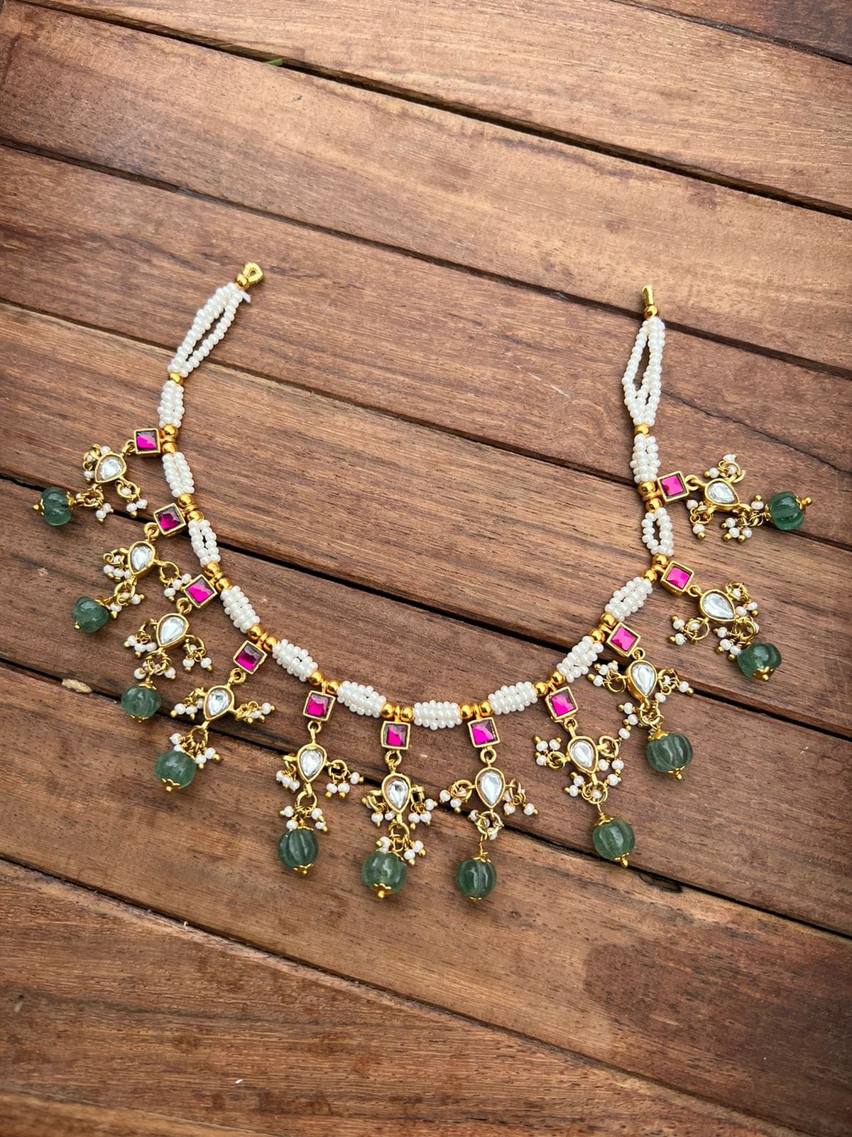 Véritable collier de perles de citrouille kundan jadau