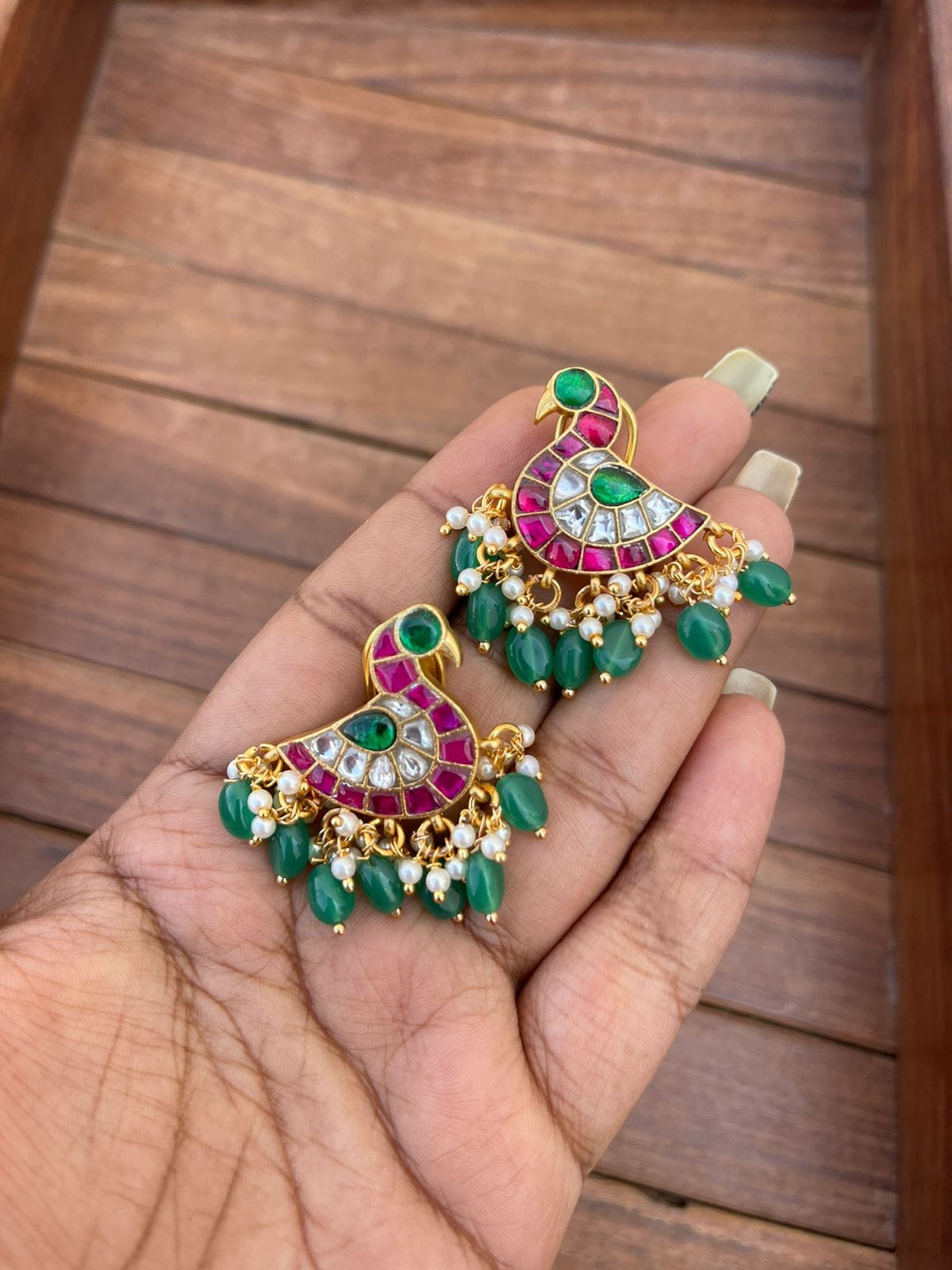 Real kundan swan earrings