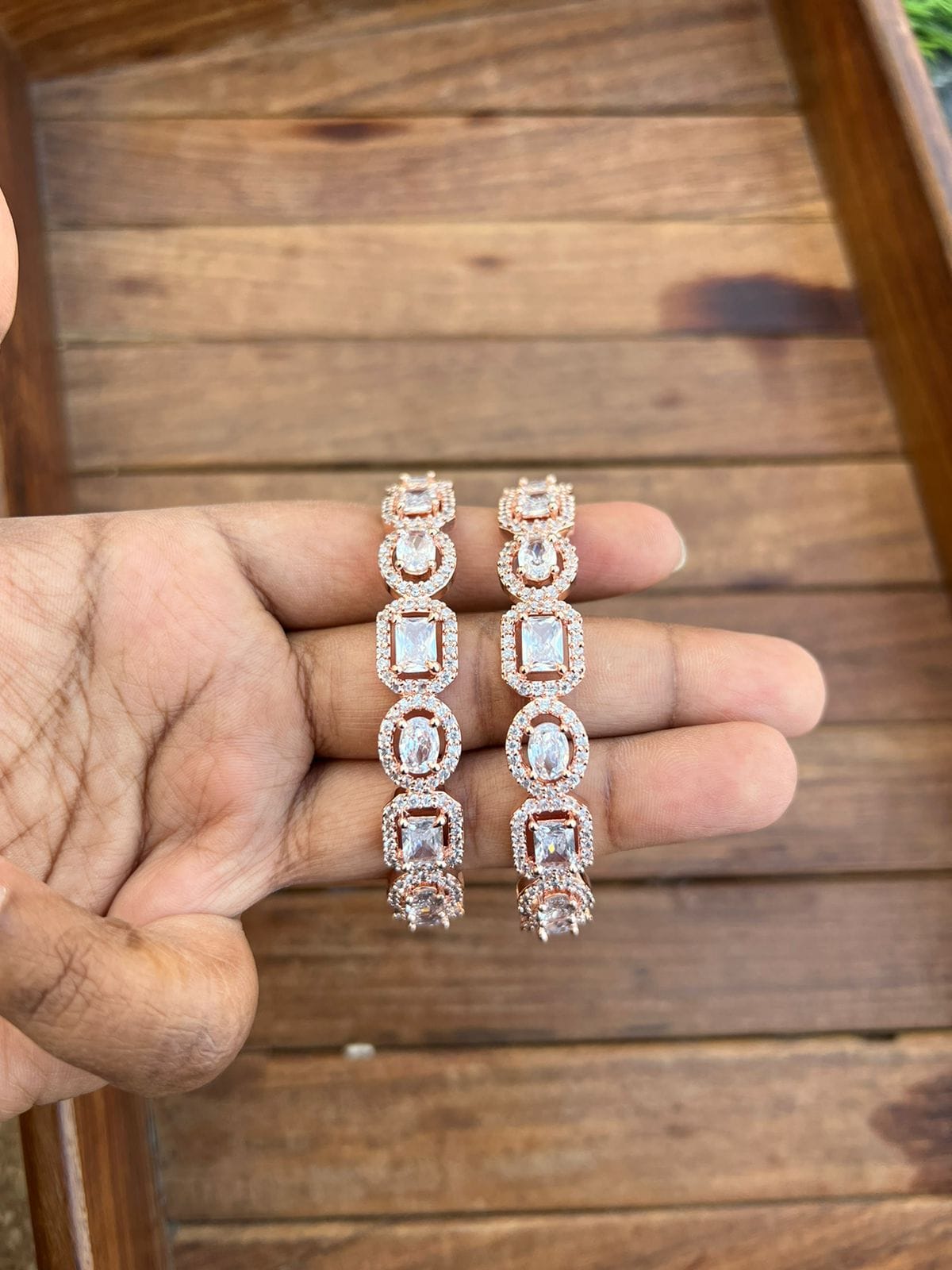 Bracelets en zircon cercle rectangle or rose