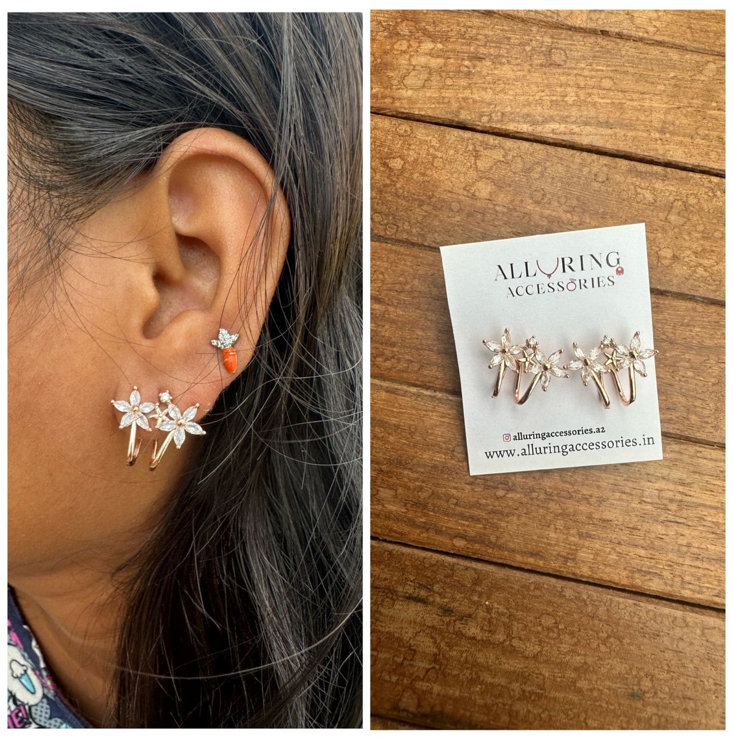 Size varying flower earcuff earrings - Alluring Accessories