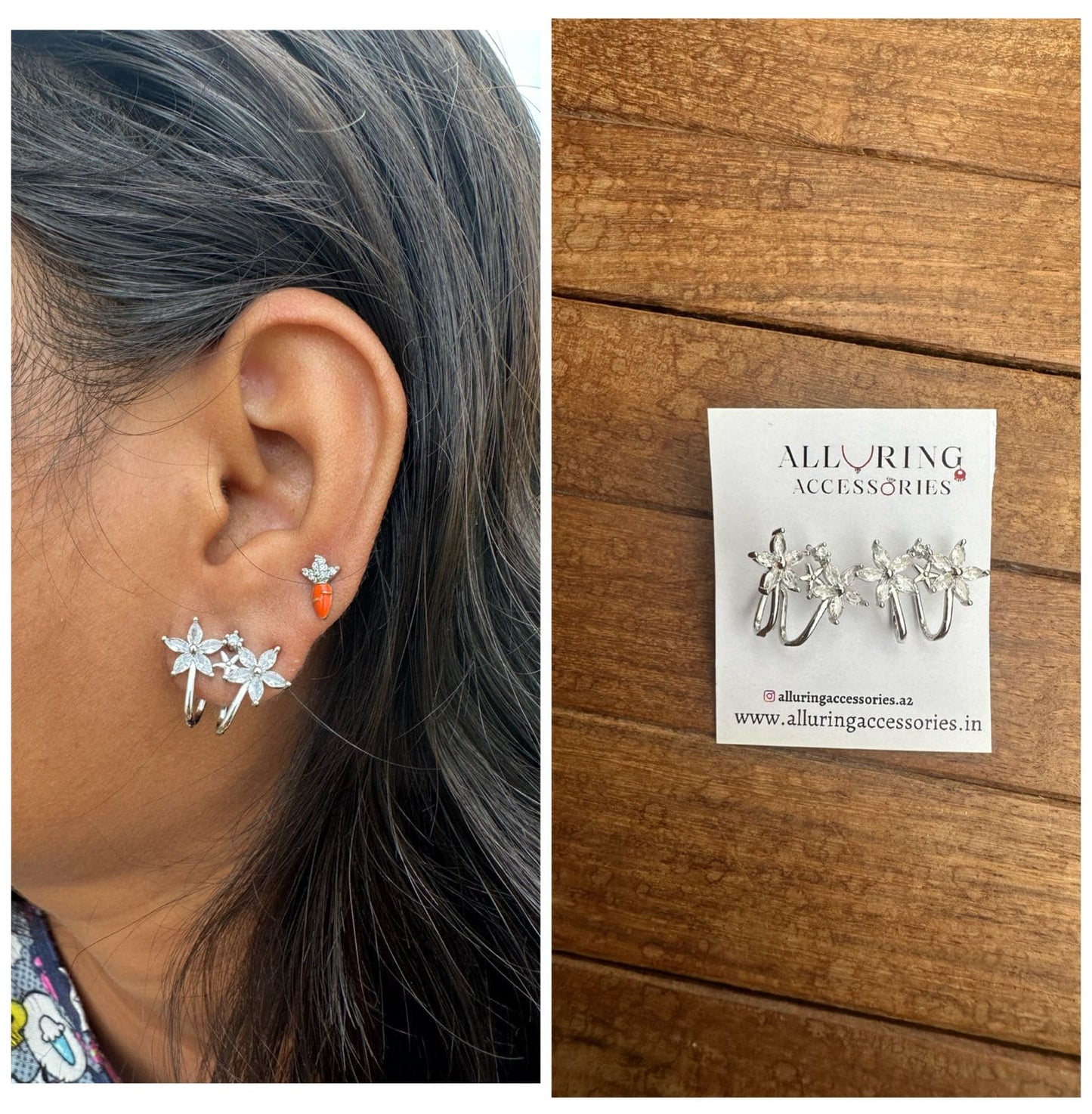 Size varying flower earcuff earrings - Alluring Accessories