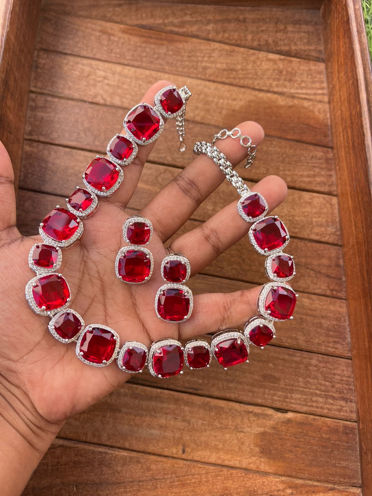 Size varying square crystal partywear necklace - Alluring Accessories