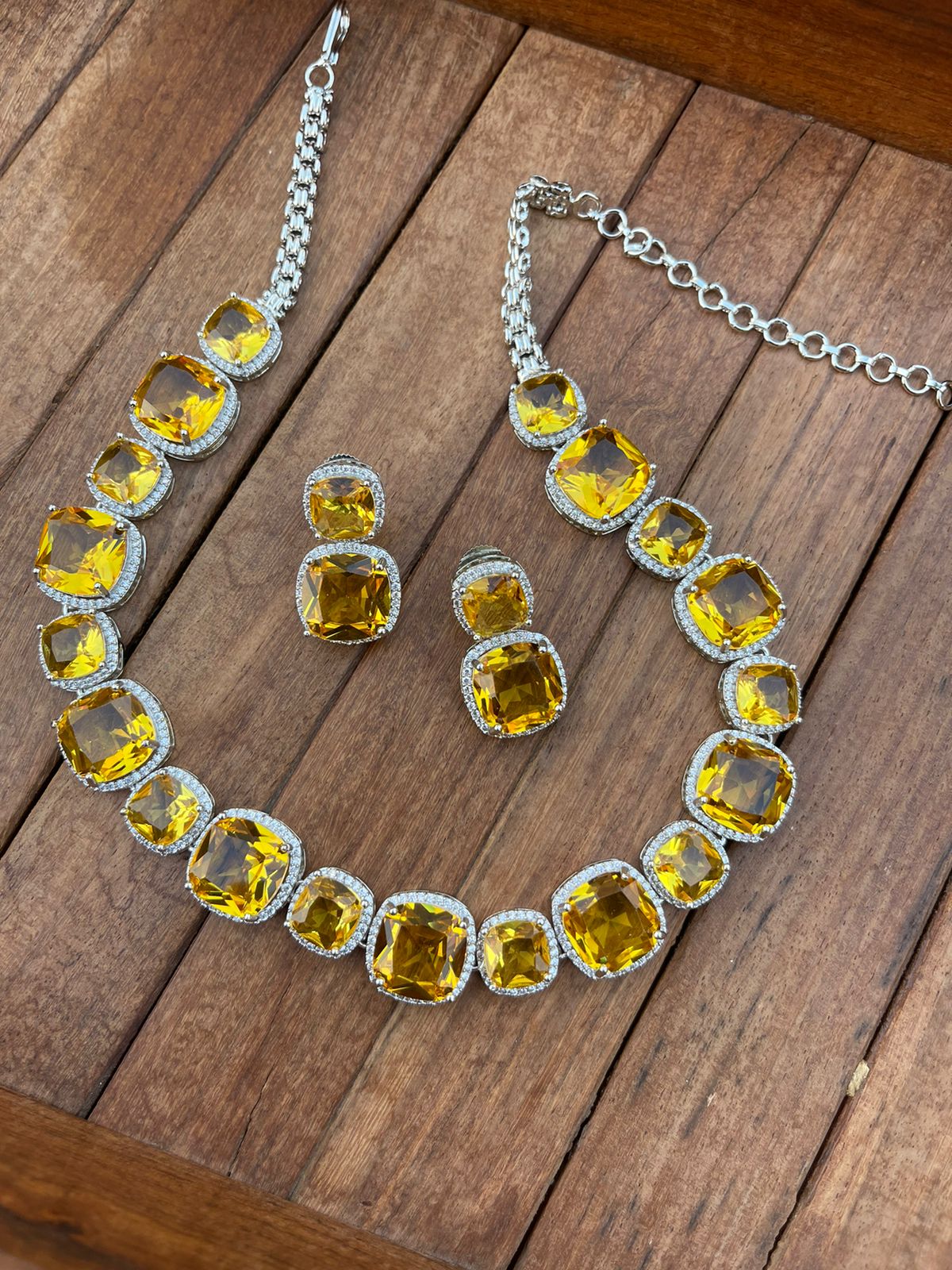 Size varying square crystal partywear necklace - Alluring Accessories
