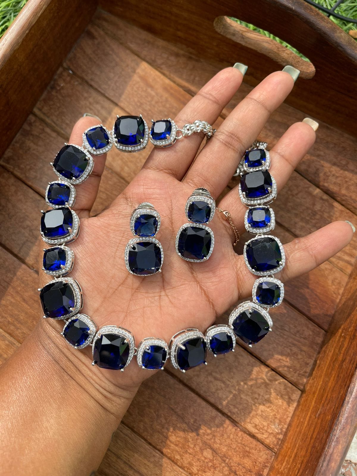 Size varying square crystal partywear necklace - Alluring Accessories