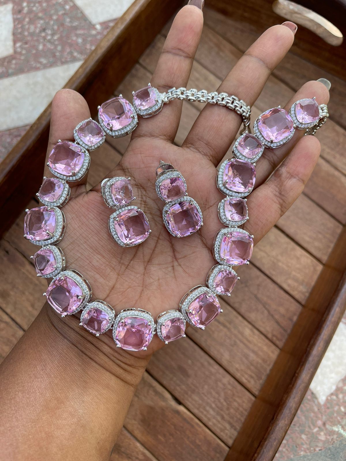 Size varying square crystal partywear necklace - Alluring Accessories