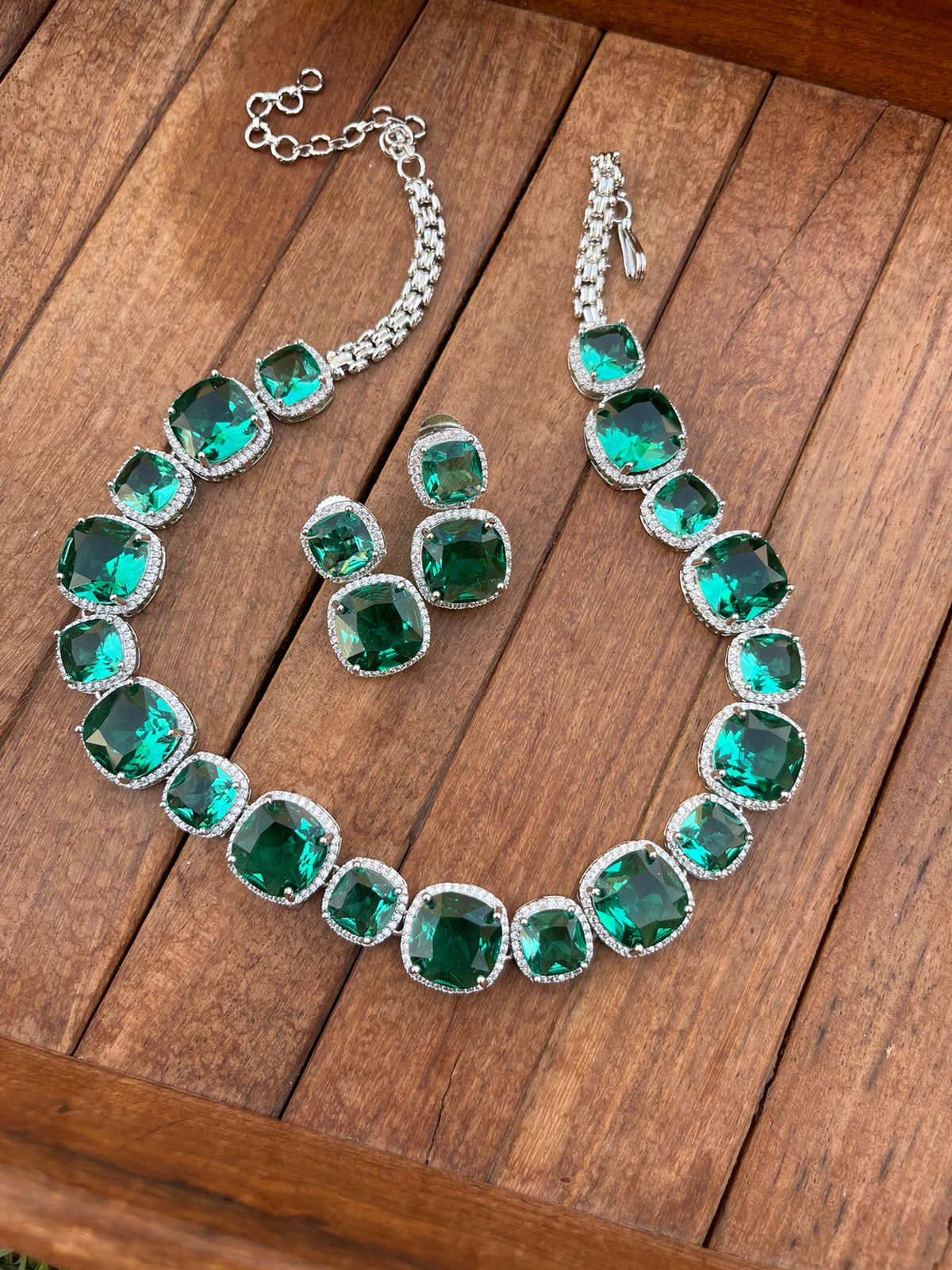 Size varying square crystal partywear necklace - Alluring Accessories