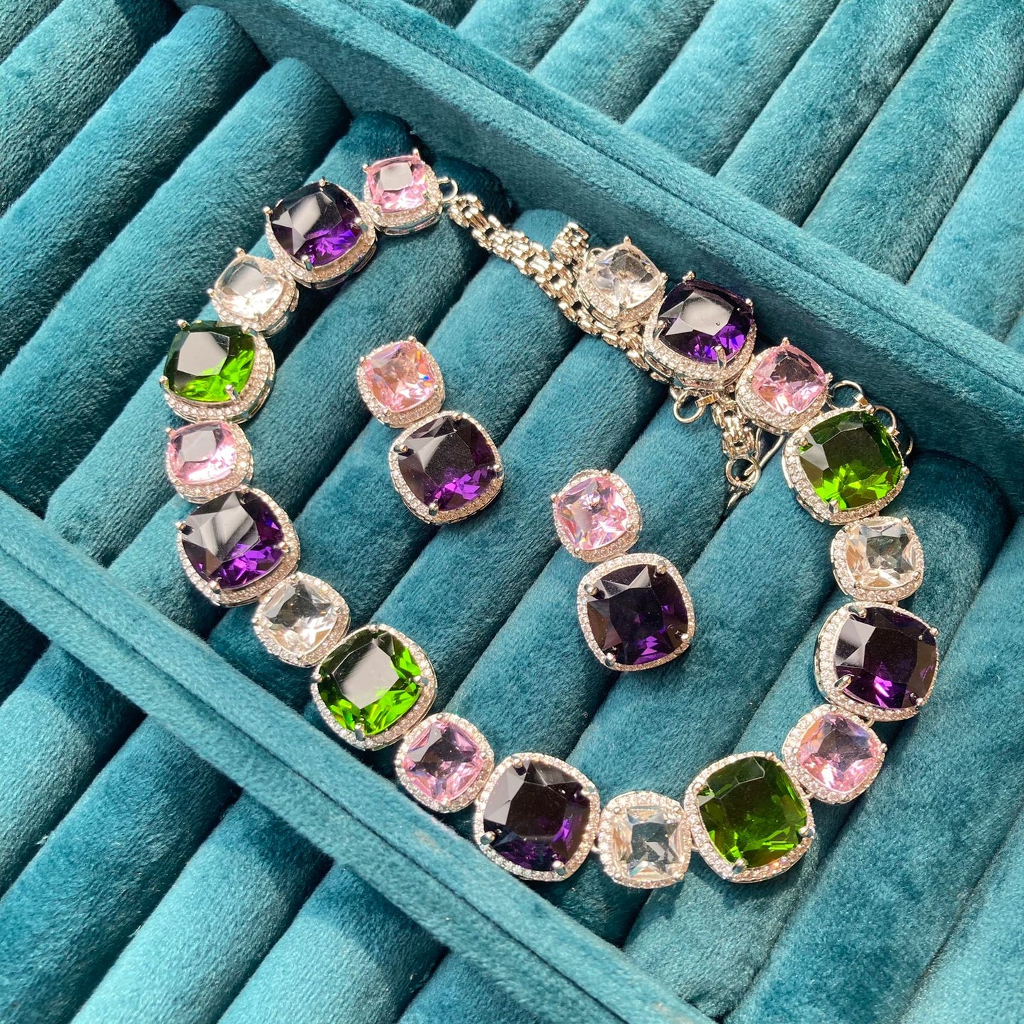 Size varying square crystal partywear necklace - Alluring Accessories