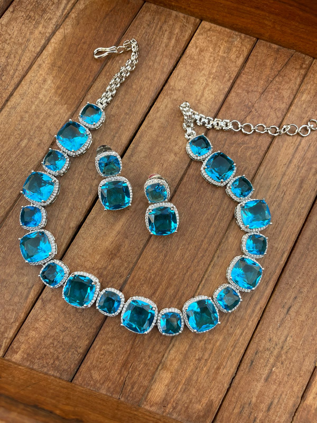 Size varying square crystal partywear necklace - Alluring Accessories