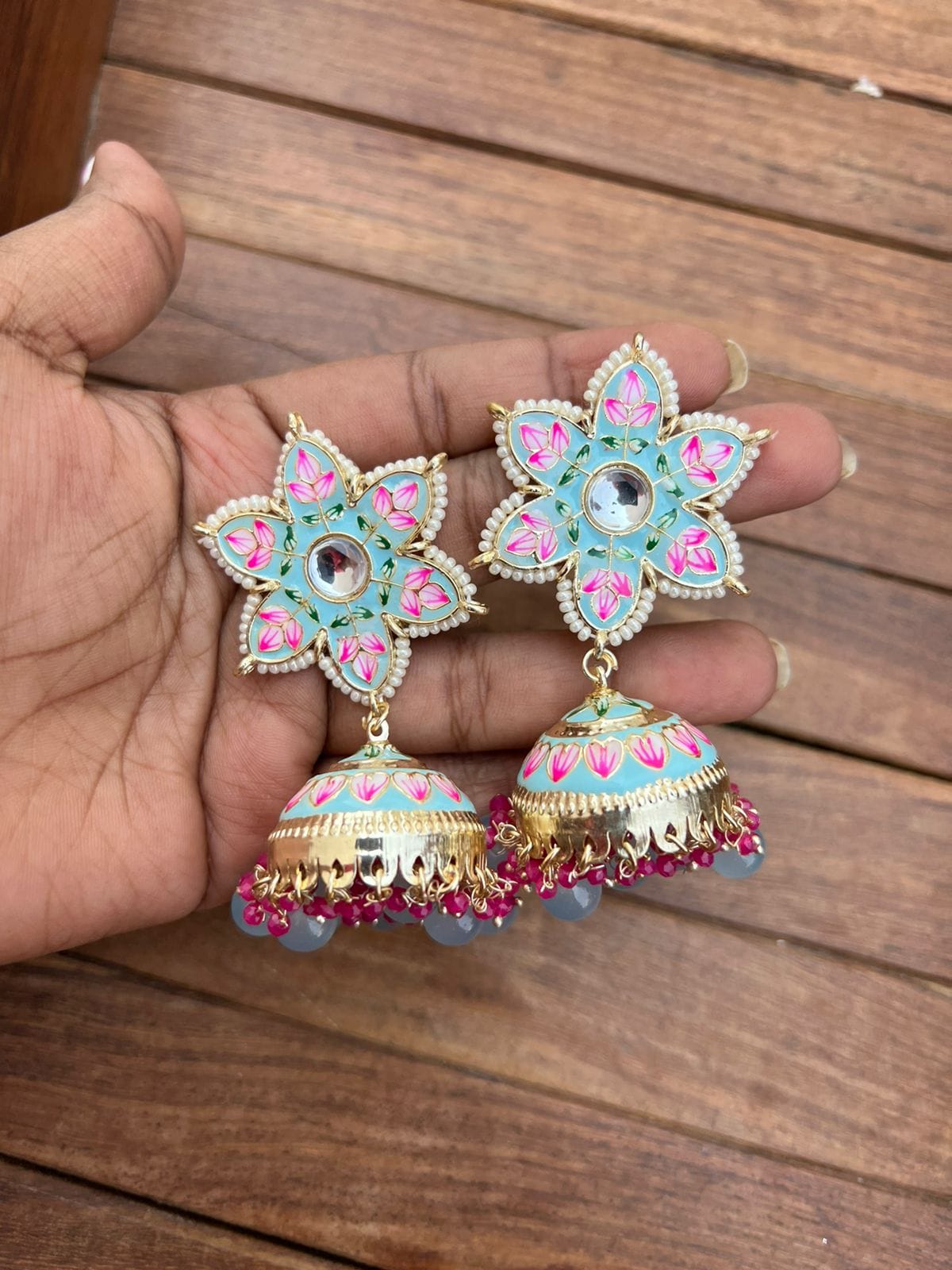 Star Flower Meenakari Jhumkas