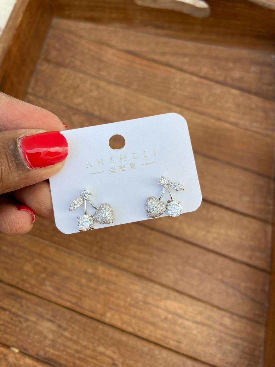 Sterling silver heart pearl cherry earrings - Alluring Accessories