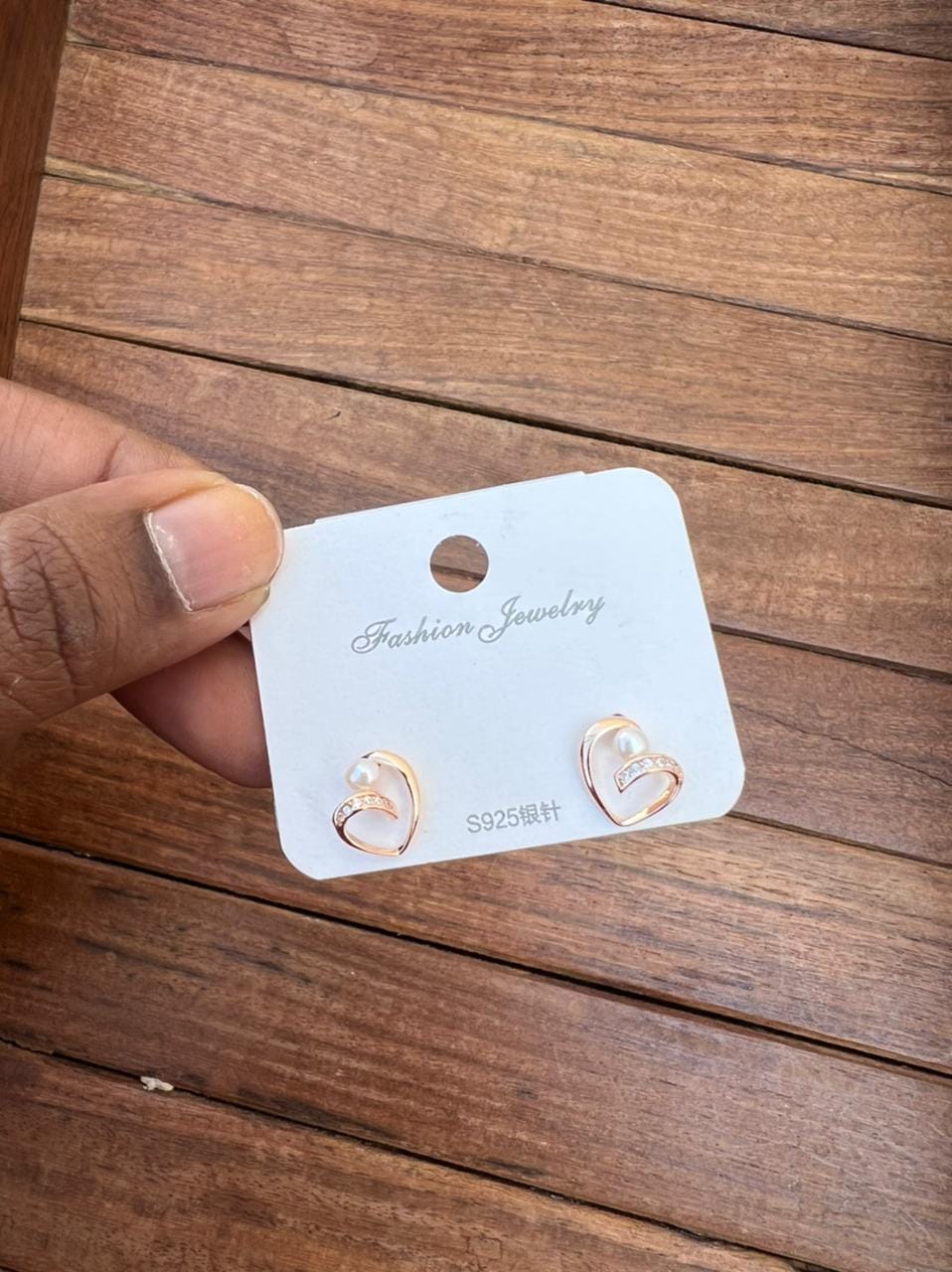 Sterling silver rosegold heart pearl studs