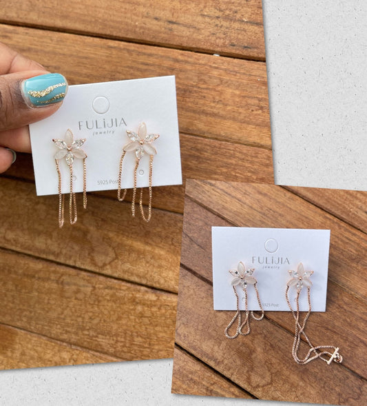 Stylish three line front and back flower earrings - Alluring Accessories