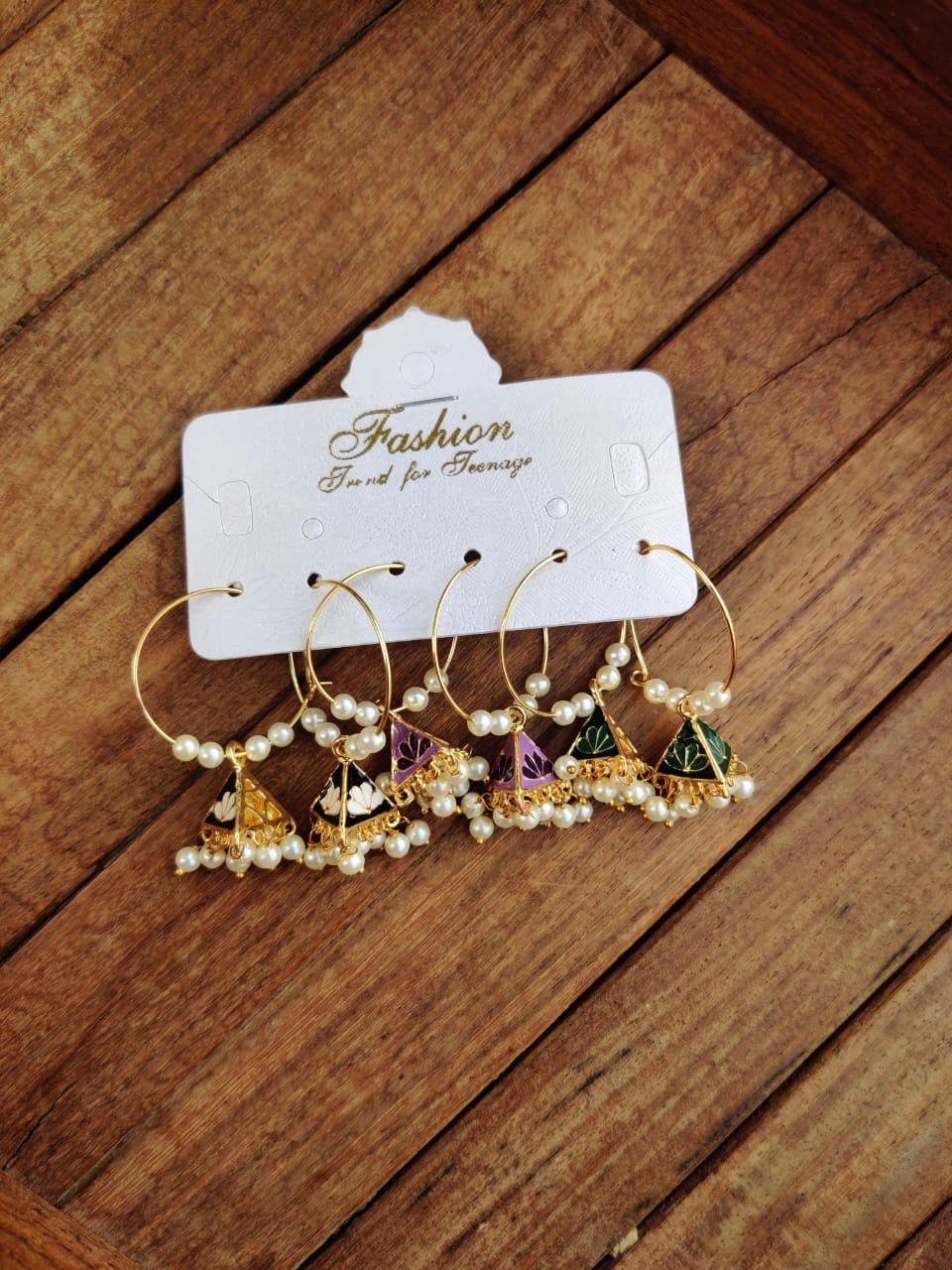 Three meenakari hoops combo - Alluring Accessories