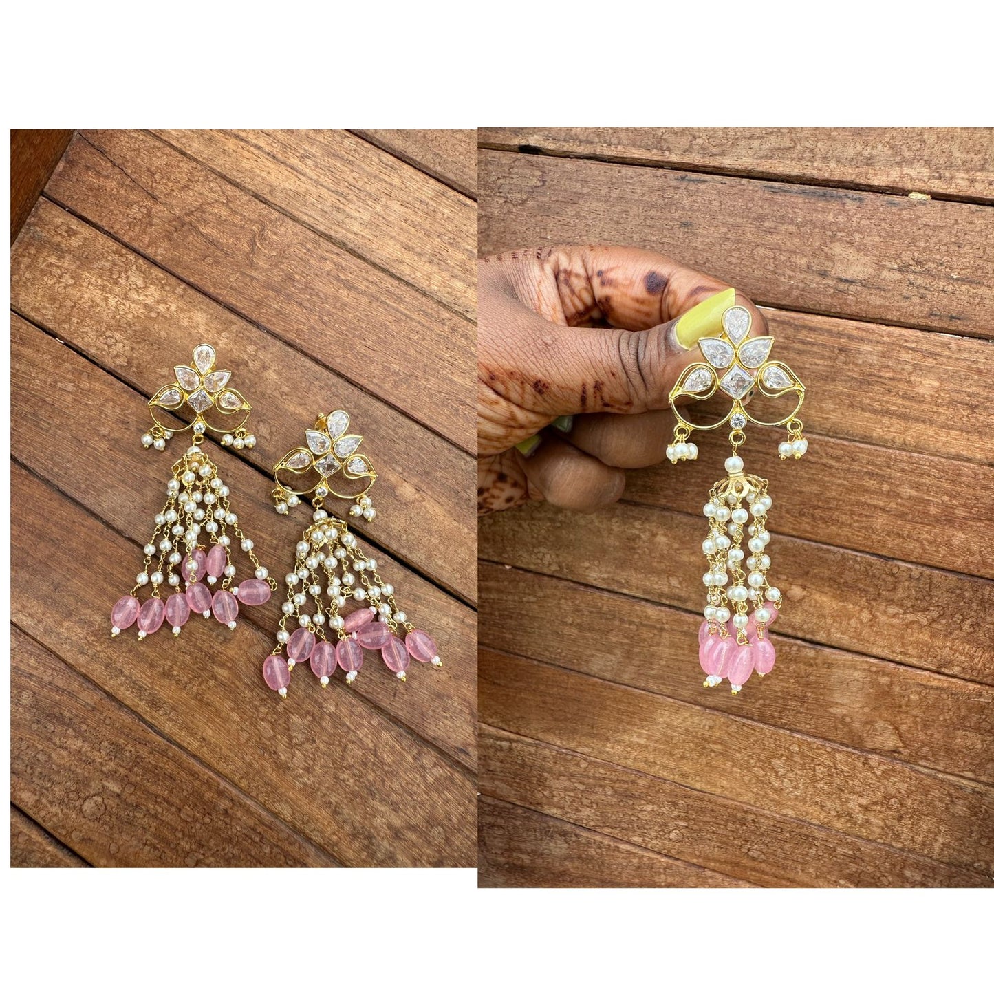 Uncut diamond pearl hanging jhumkas - Alluring Accessories