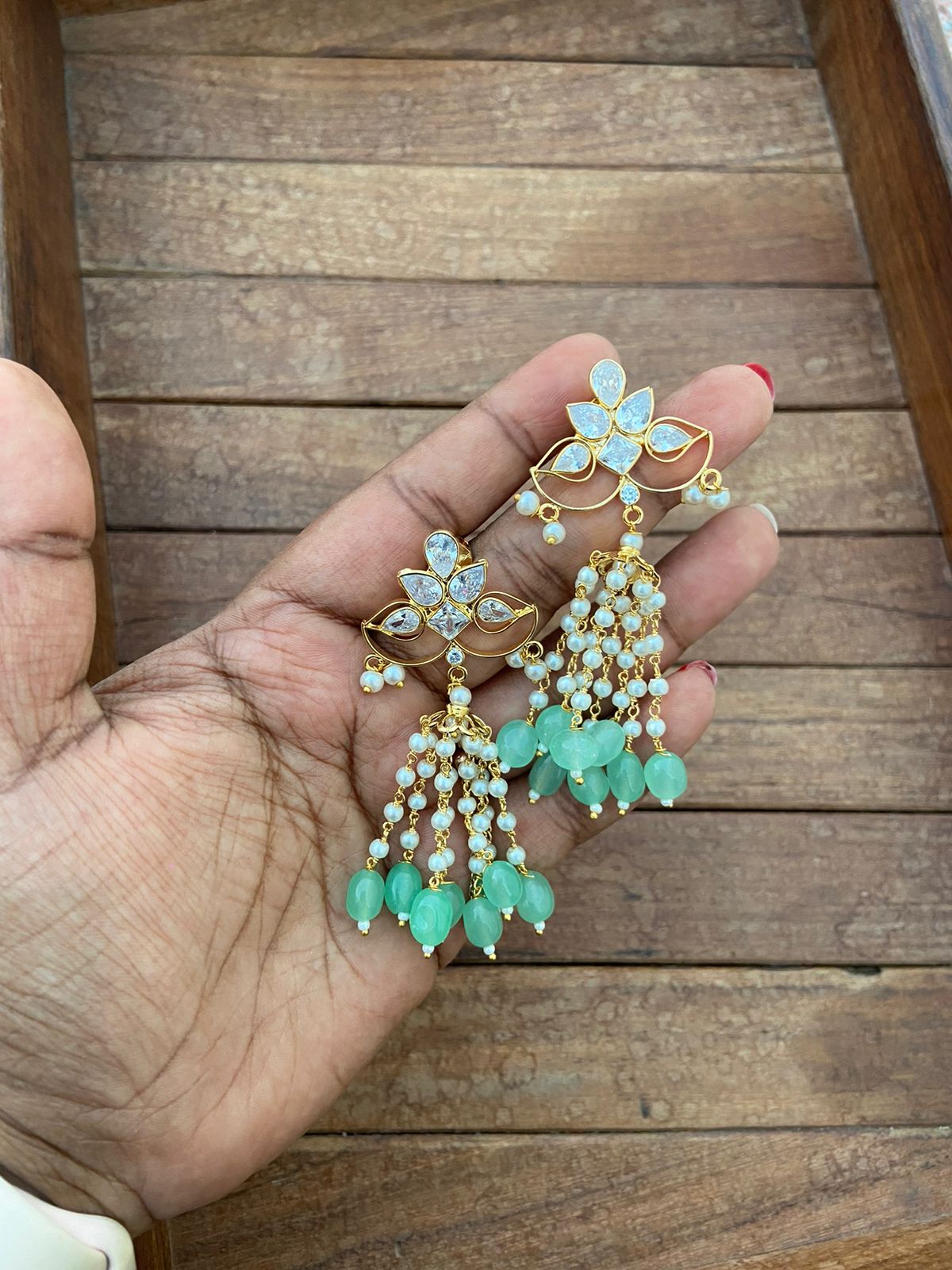 Uncut diamond pearl hanging jhumkas - Alluring Accessories