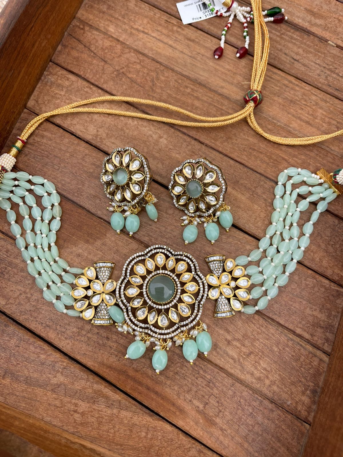 Victorian indowestern monalisa beads choker with earrings - Alluring Accessories