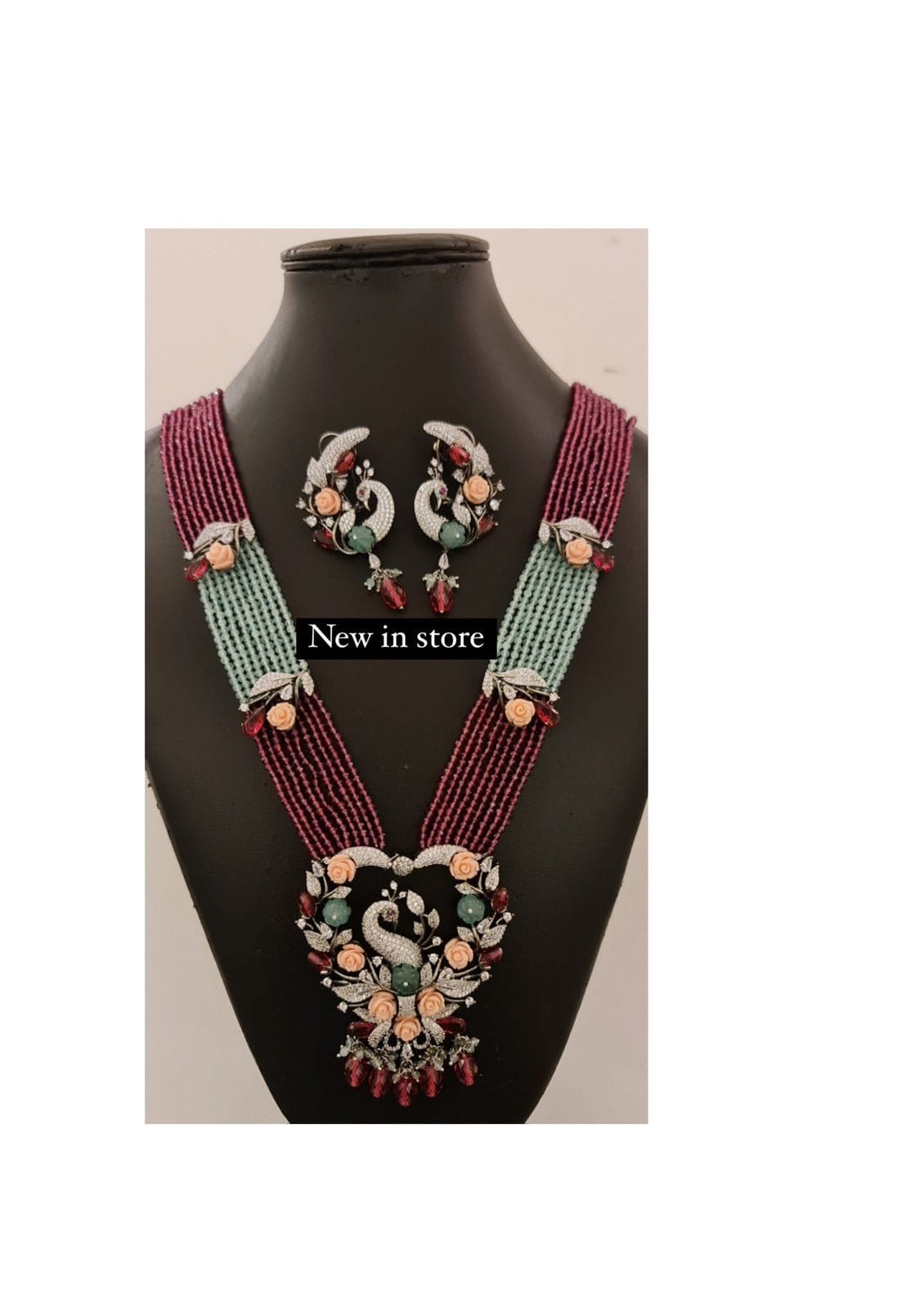 Victorian nine layered beads heavy necklace with earrings - Alluring Accessories