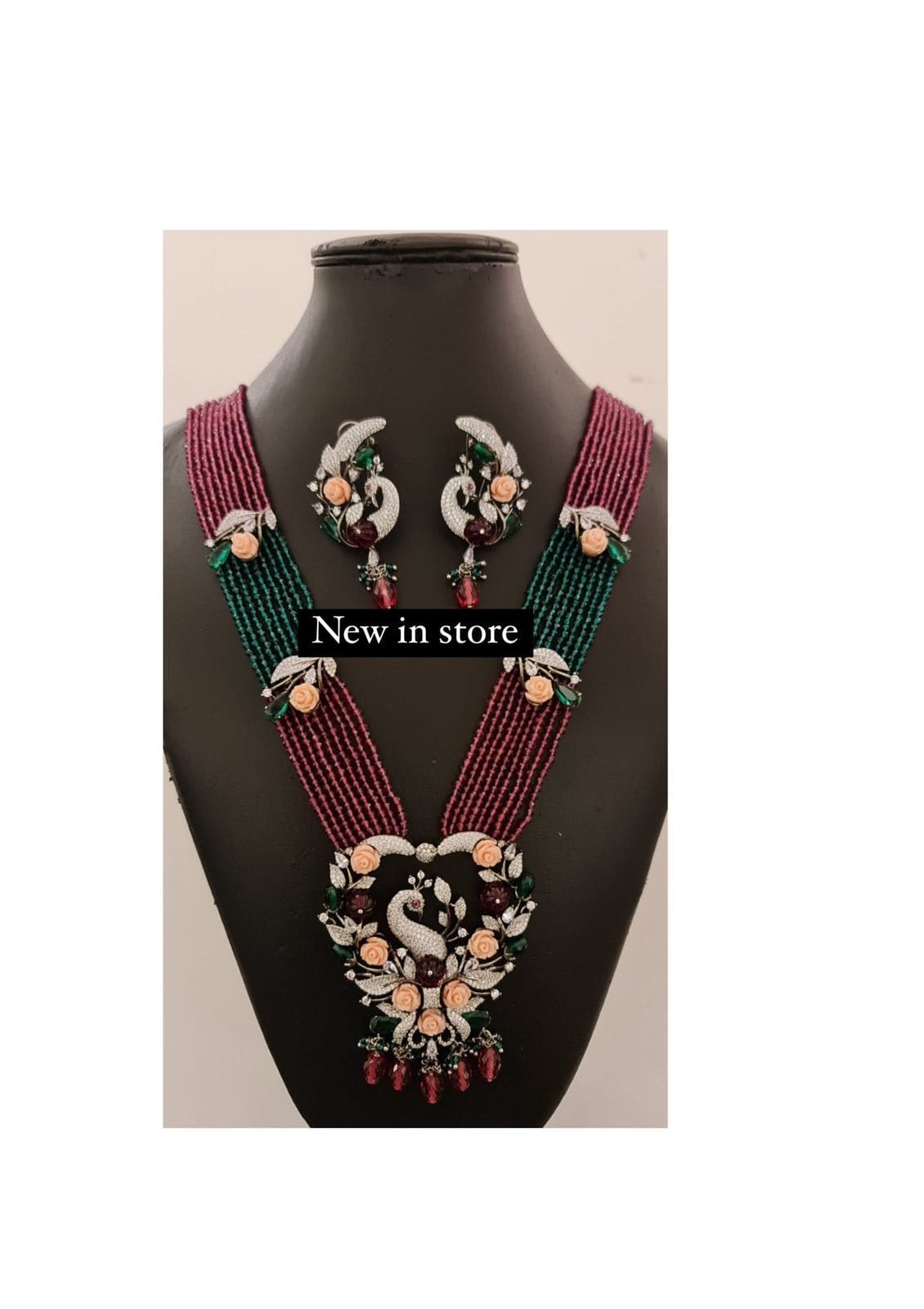 Victorian nine layered beads heavy necklace with earrings - Alluring Accessories