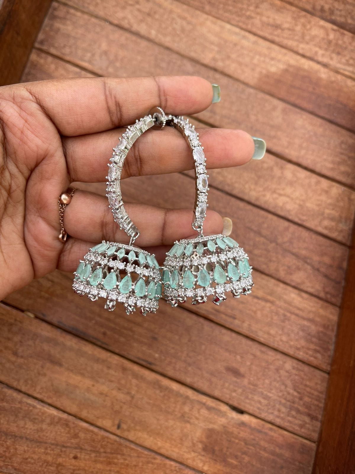 Zircon hook revolving jhumkas - Alluring Accessories