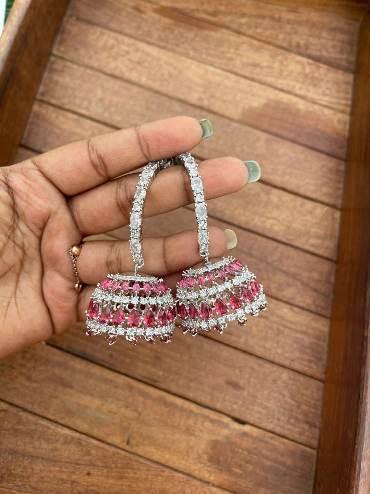 Zircon hook revolving jhumkas - Alluring Accessories
