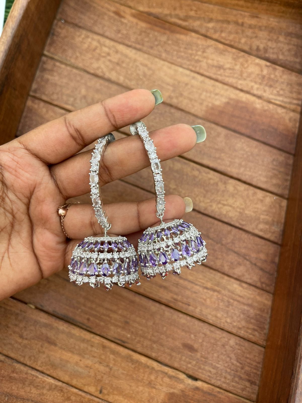 Zircon hook revolving jhumkas - Alluring Accessories