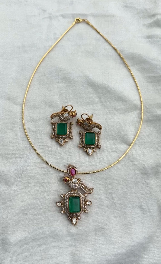 Peacock double stone lockwt with earrings design2