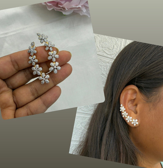 Full of flower diamond finish earcuff earrings