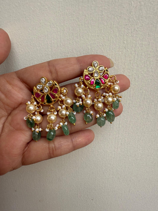 Affordable 999 real kundan moon chandbali pearl hangings
