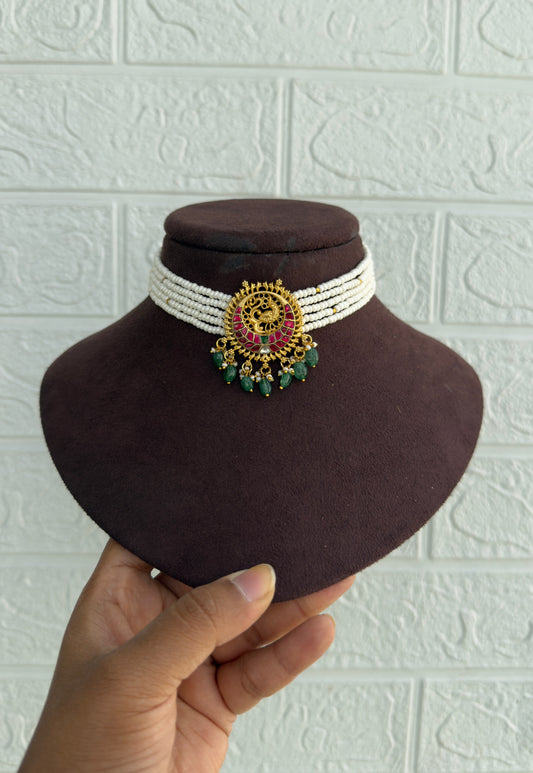 Real Kundan full of pearls peacock choker design3
