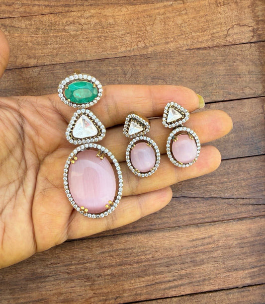 Pastel pink and green stylish locket combo