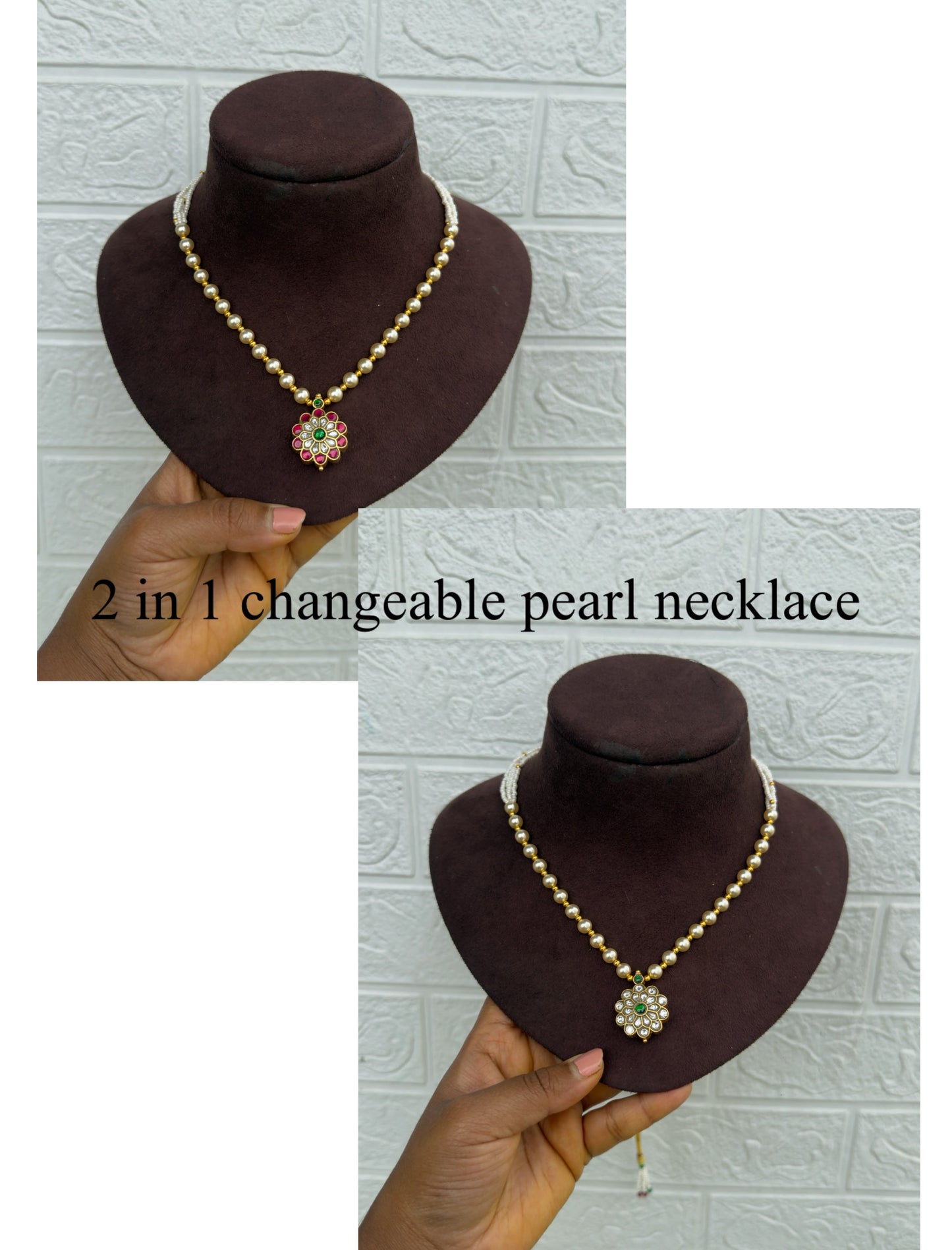 2 in 1 flower round pearl necklace