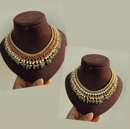 2 in 1 real kundan jalebi reverisble necklace