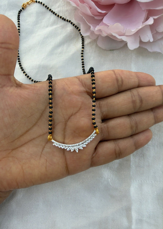 92.5 silver five petal diamond finish black beads necklace