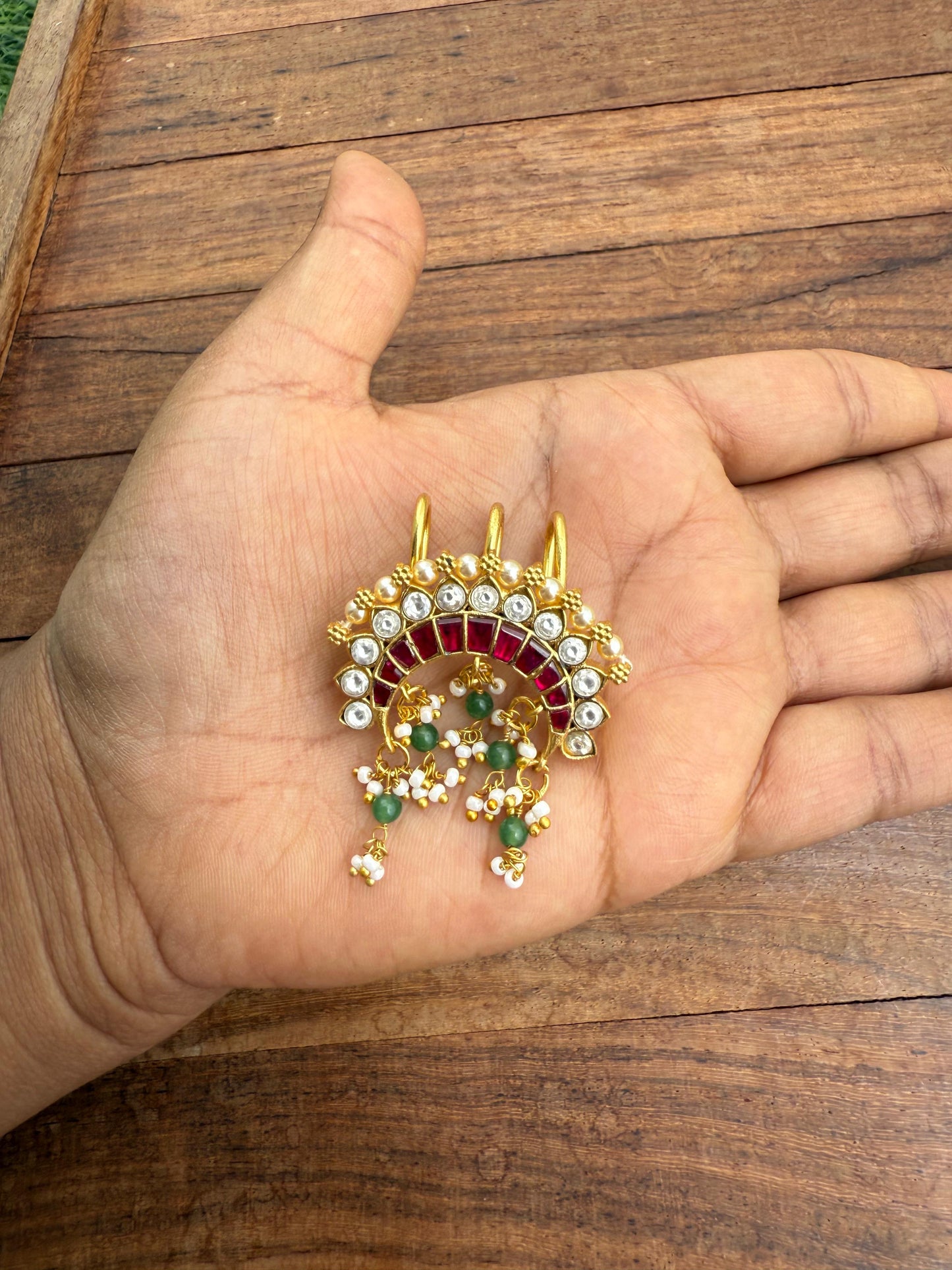 Reverse chandbali real kundan hair accessory / hair pin