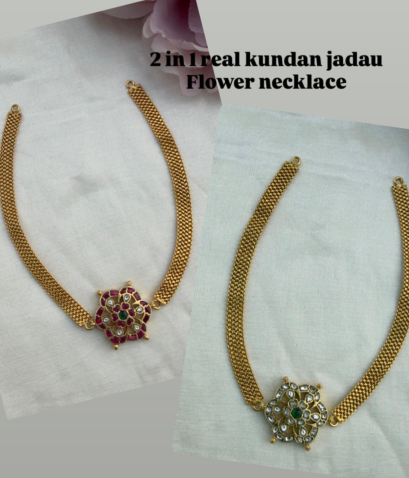 2 in 1 reversible real kundan nano flower necklace 2