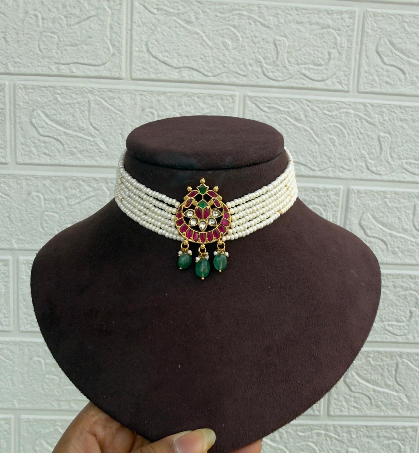 Real kundan sugar beads 1050 chandbali choker