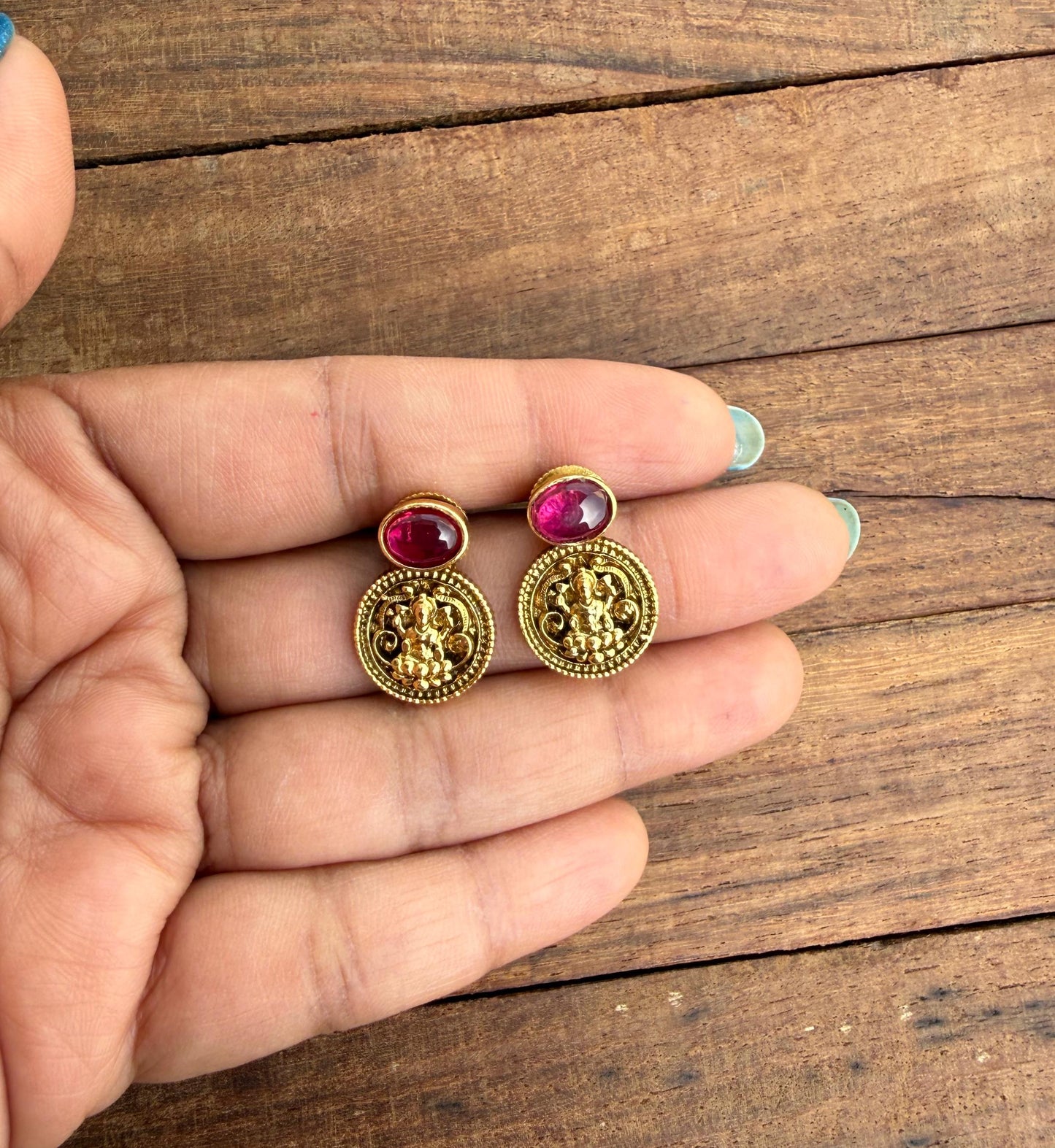 Lakshmi devi kasu earrings With invisible chain