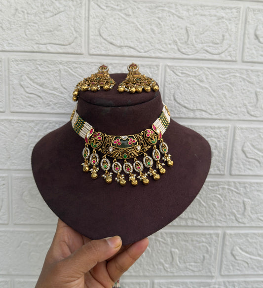 Pearl heavy fusion real kundan choker