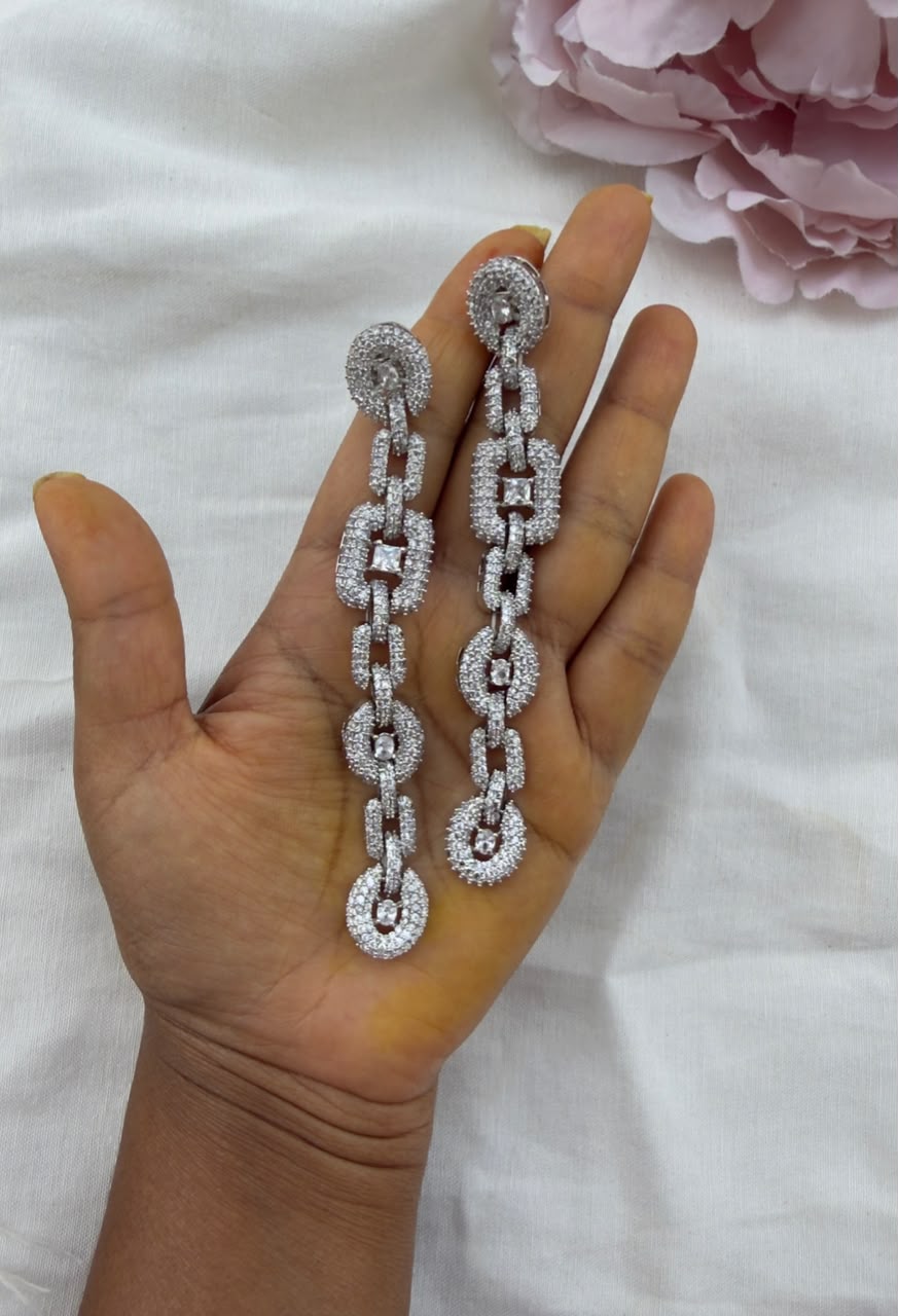 Sparkling statement chain drop zircon earrings