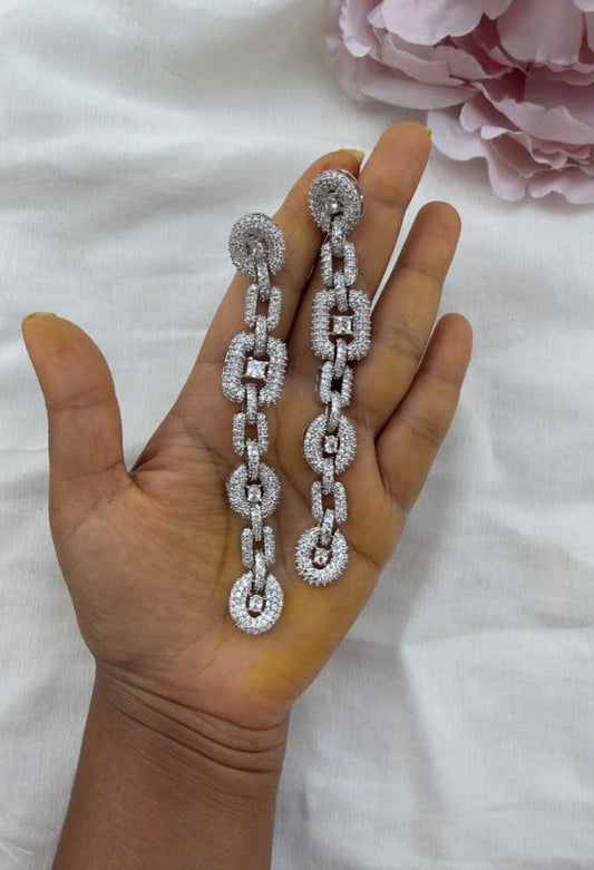 Sparkling statement chain drop zircon earrings