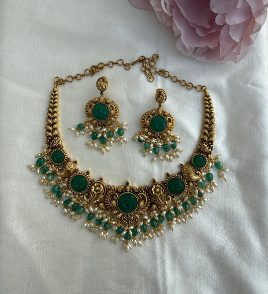Mango antique flower engraved necklace with earrings