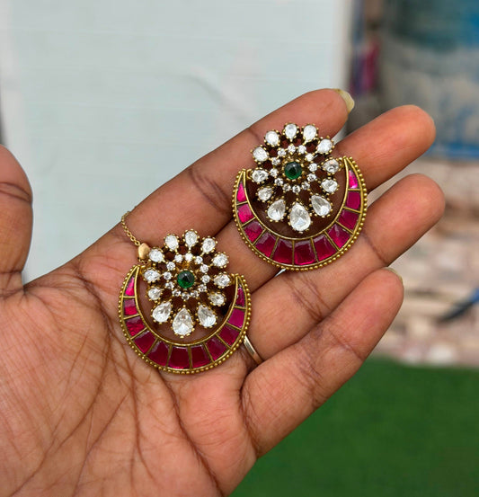 Real kundan chandbali moissanite big size studs