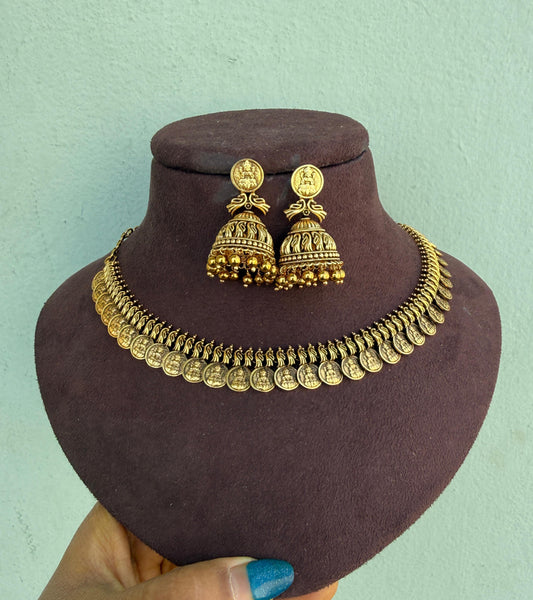 Lakshmi kasu affordable antique necklace with jhumkas