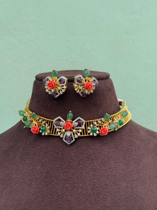 Kids friendly stylish hasli with embossed flowers choker