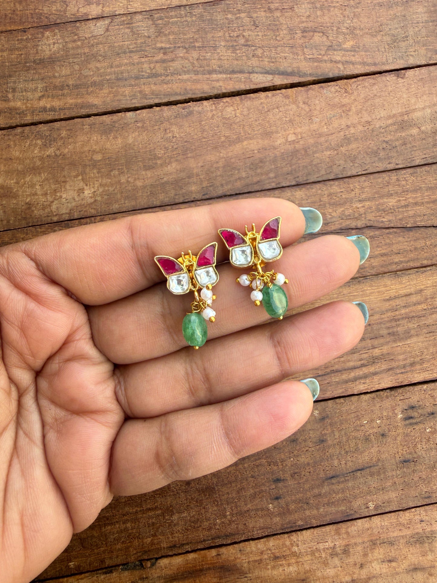 Butterfly cute real kundan studs