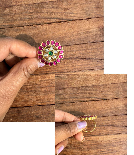 Round Flower real kundan adjustable finger ring design2