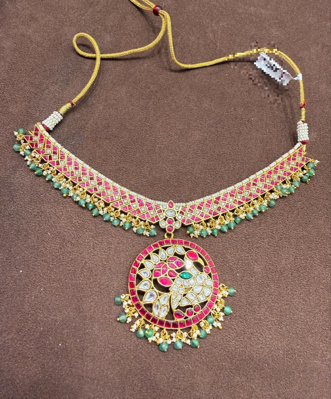 Kante style real kundan big peacock pendantneck necklace