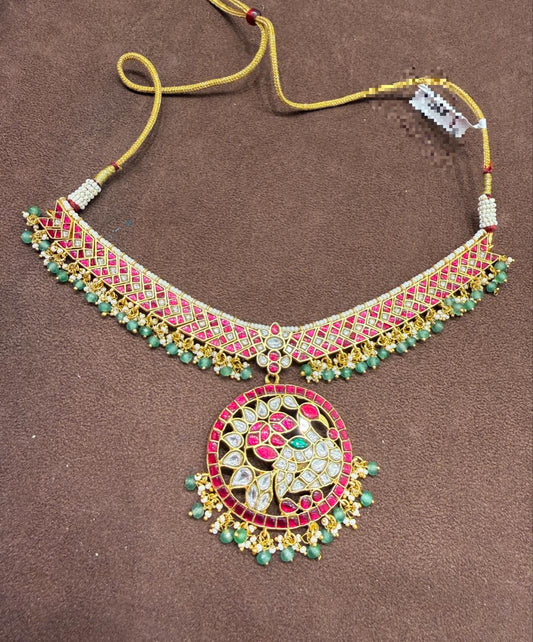 Kante style real kundan big peacock pendantneck necklace