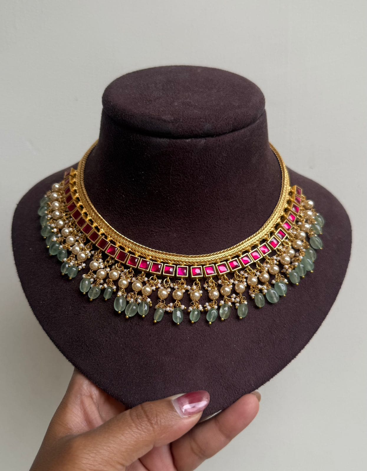 Real kundan square pearl jalebi necklace